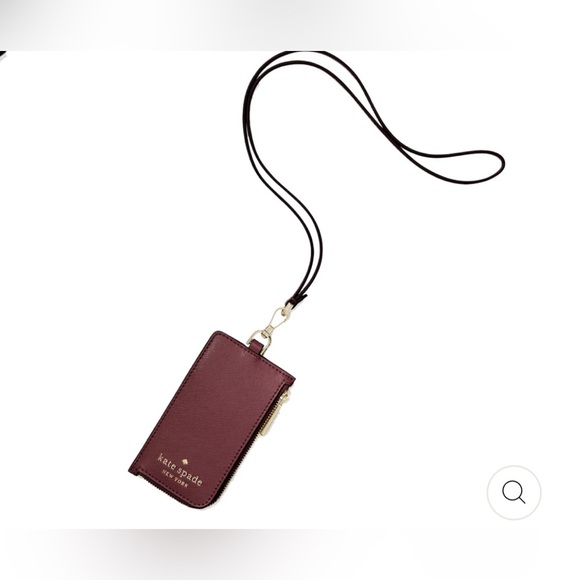 KATE SPADE STACI CARD CASE LANYARD IN DEEP BERRY NEW - Picture 2 of 7